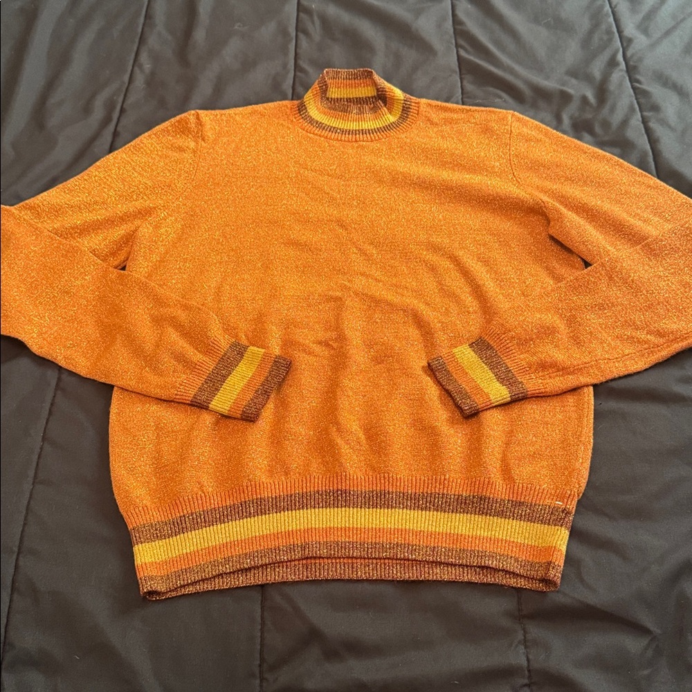 Forever 21 Orange Shimmery Sweater, Glitter, Colorblock, Barely Worn, Size M